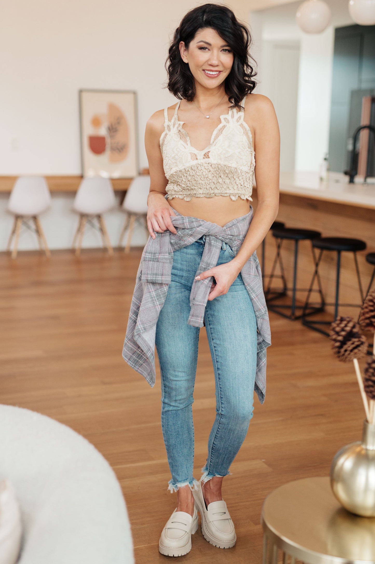 This beautiful lace bralette is perfect for layering. This lightweight, medium support bralette brings a feminine touch to any outfit. Pair it with a t-shirt or oversized sweater for a comfortable and flirty look! S - L