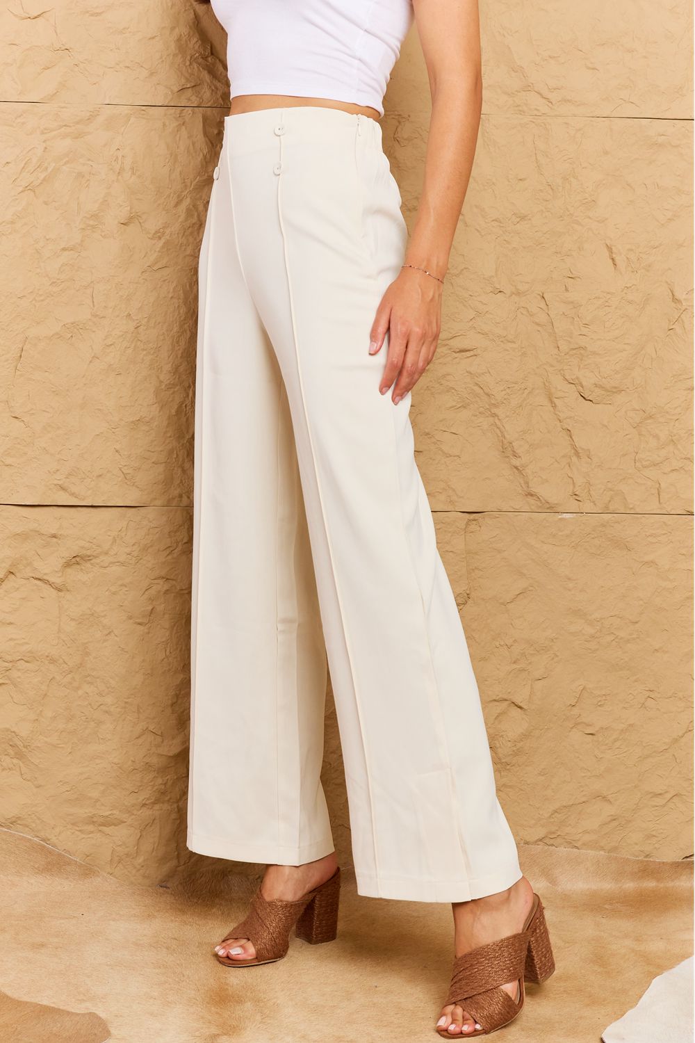 *Exclusively Online* High Waist Pintuck Pants in Ivory
