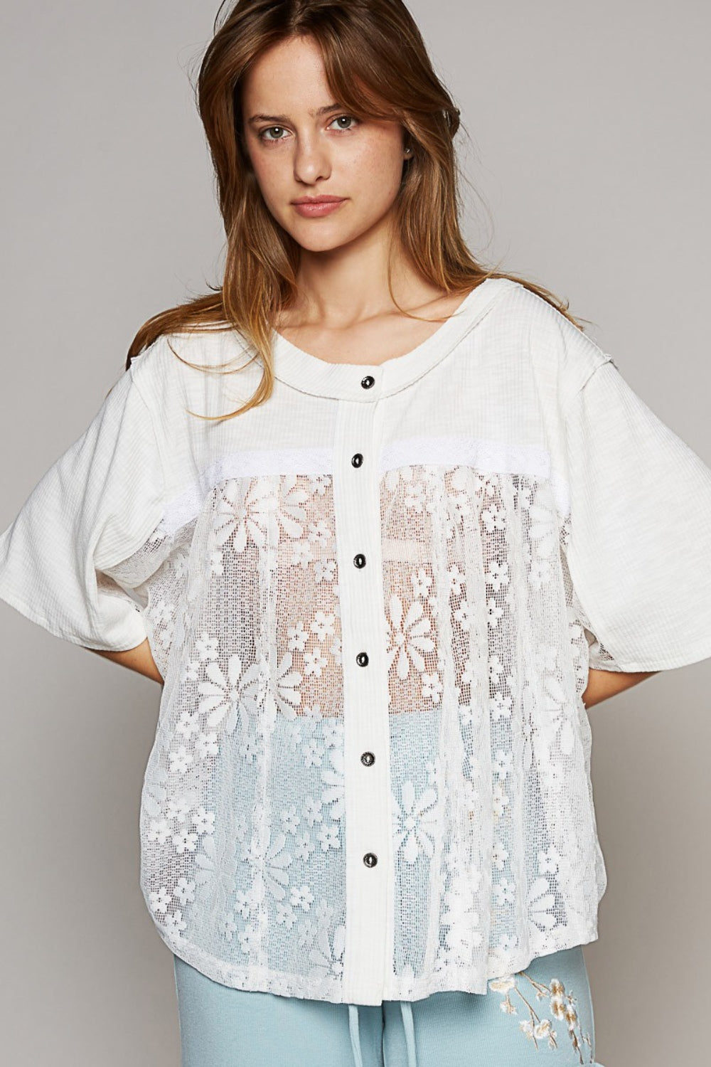 Alondra - Round Neck Short Sleeve Lace Top - Off White - Exclusively Online