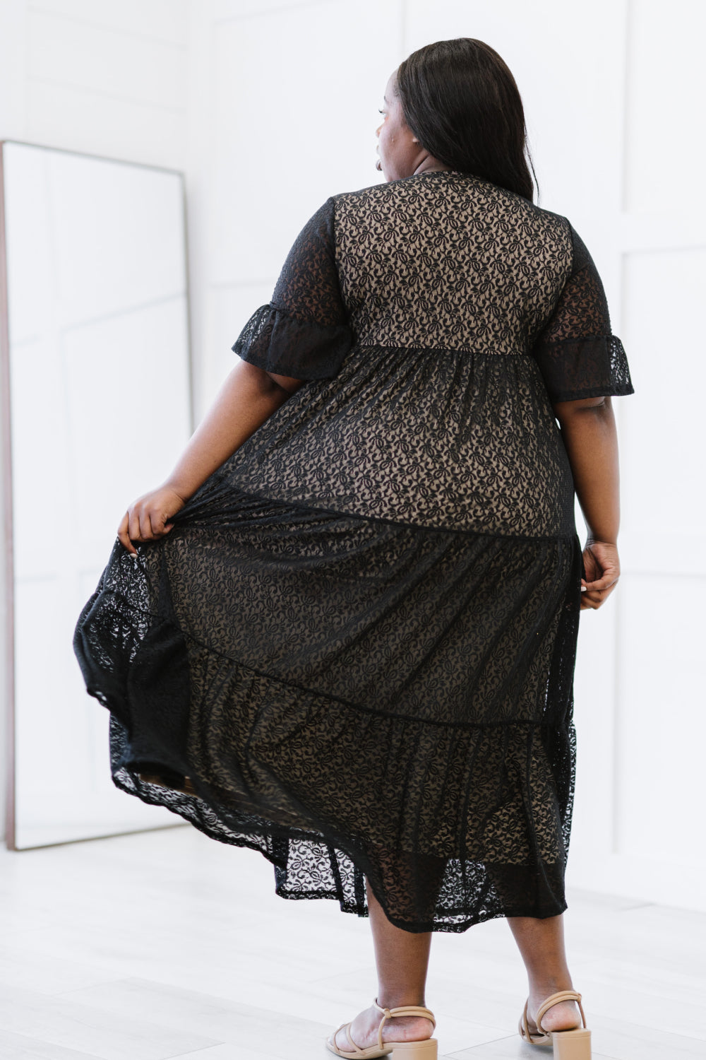 XOXO Lace Overlay Midi Dress