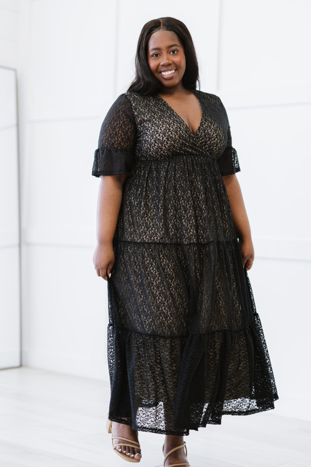 XOXO Lace Overlay Midi Dress