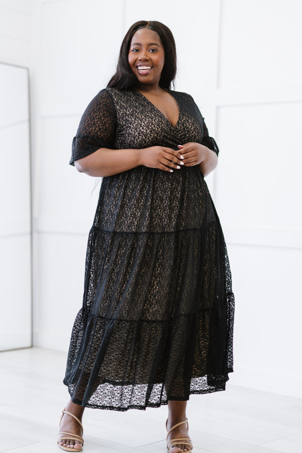 XOXO Lace Overlay Midi Dress
