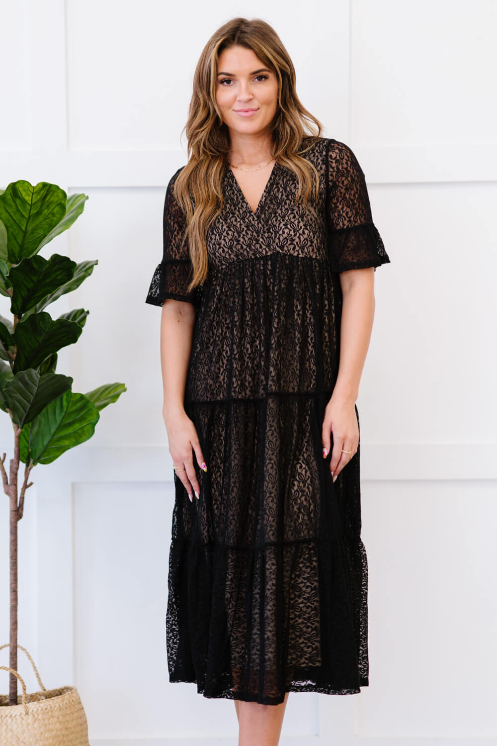 XOXO Lace Overlay Midi Dress