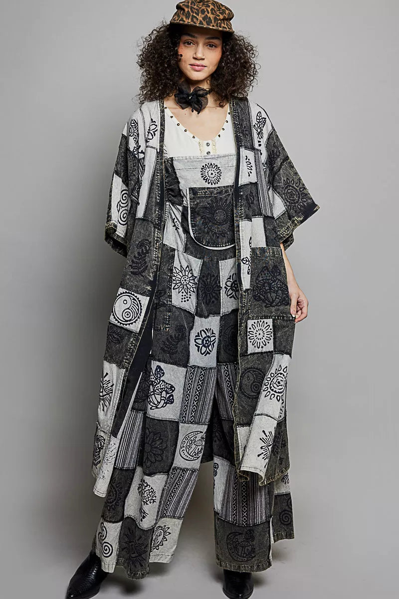 Open Front Printed Patchwork Longline Cardigan - Exclusively