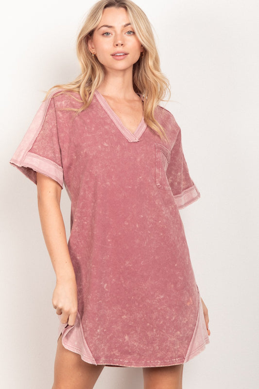 The short sleeve V-neck tee dress is a versatile and comfortable piece that effortlessly combines casual style with a touch of elegance. With its classic V-neckline and relaxed fit, this dress is perfect for everyday wear or dressing up for various occasions. The short sleeves provide a laid-back feel while offering breathability for warmer days.S-L