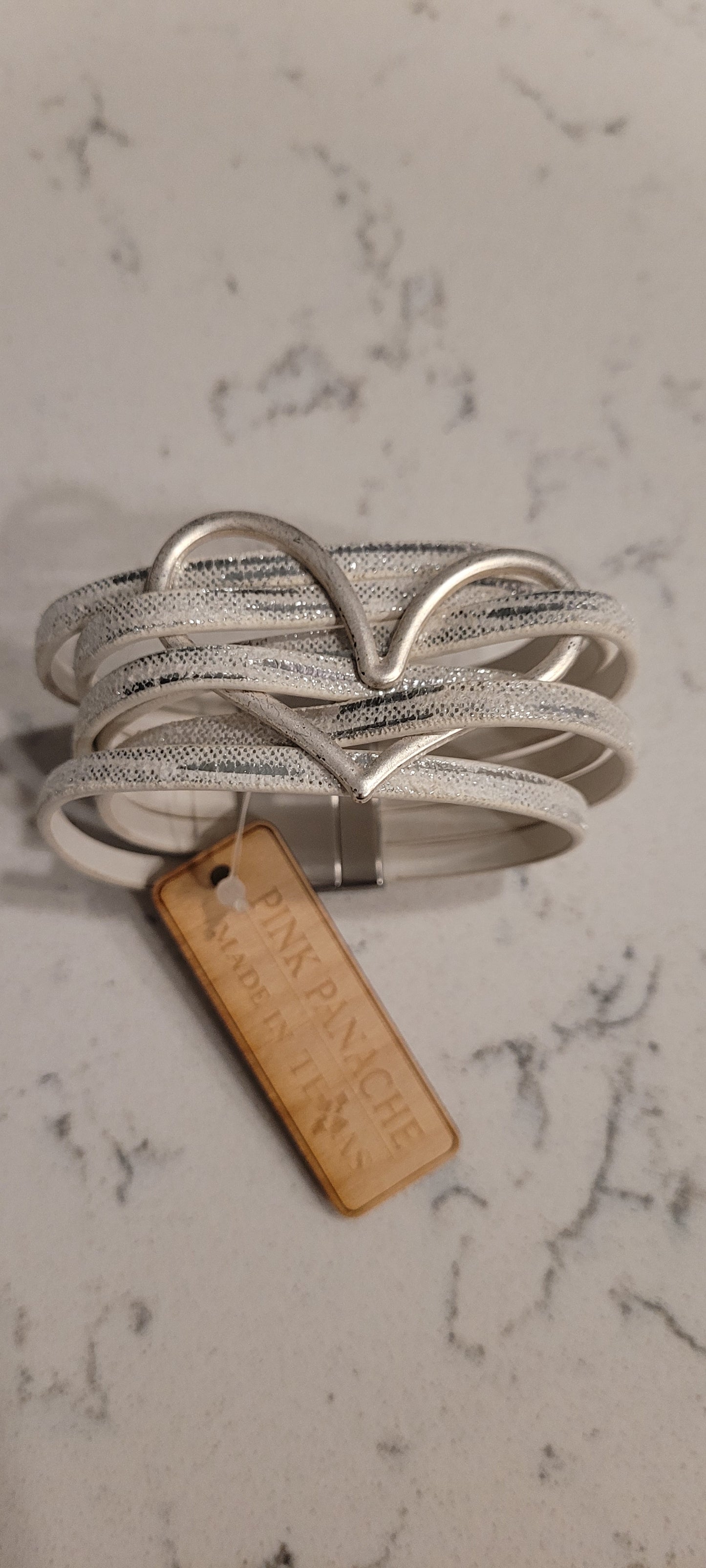 Pink Panache bracelet 6-strand silver heart, silver glistening magnetic cuff bracelet Limited supply
