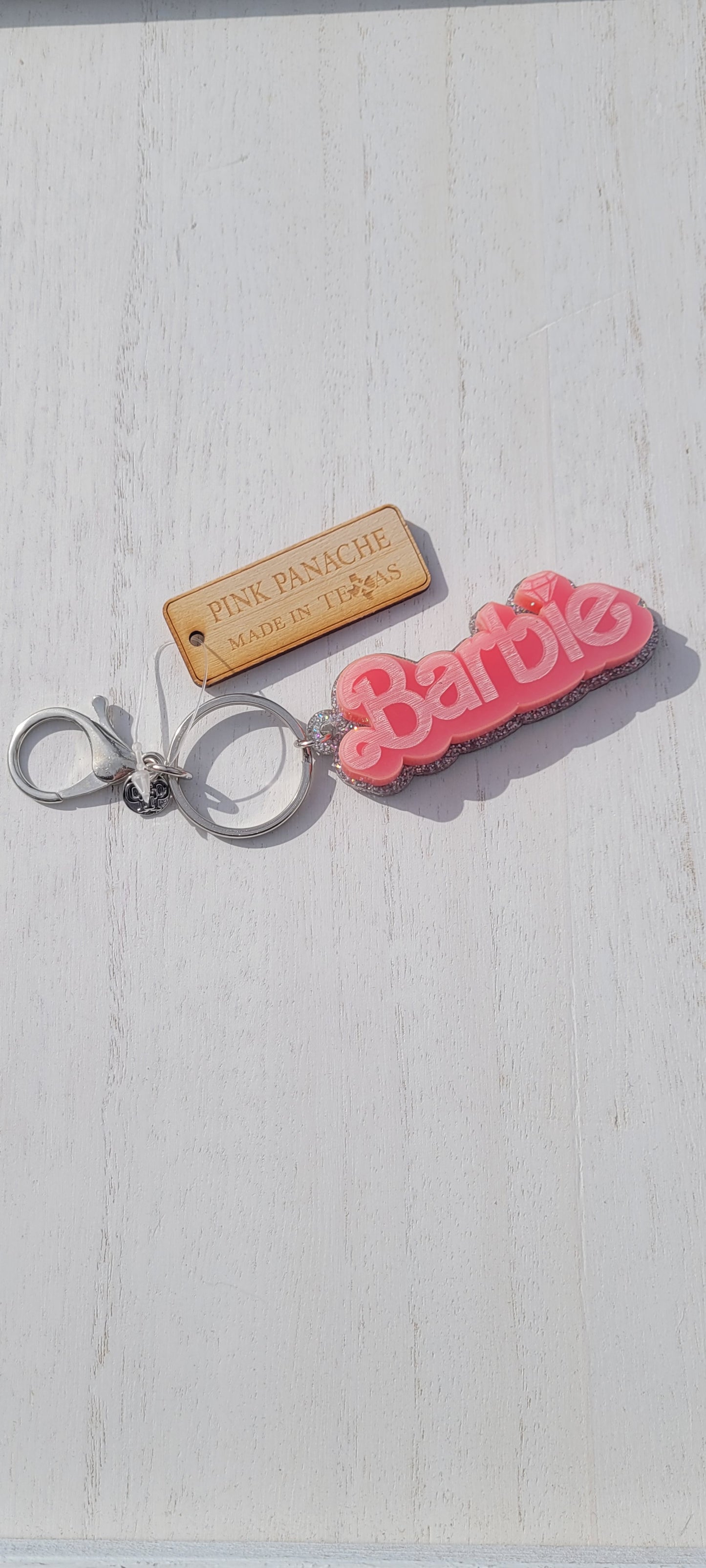 Pink Panache Keychain Color: Pink and silver glitter Barbie keychain Limited supply!