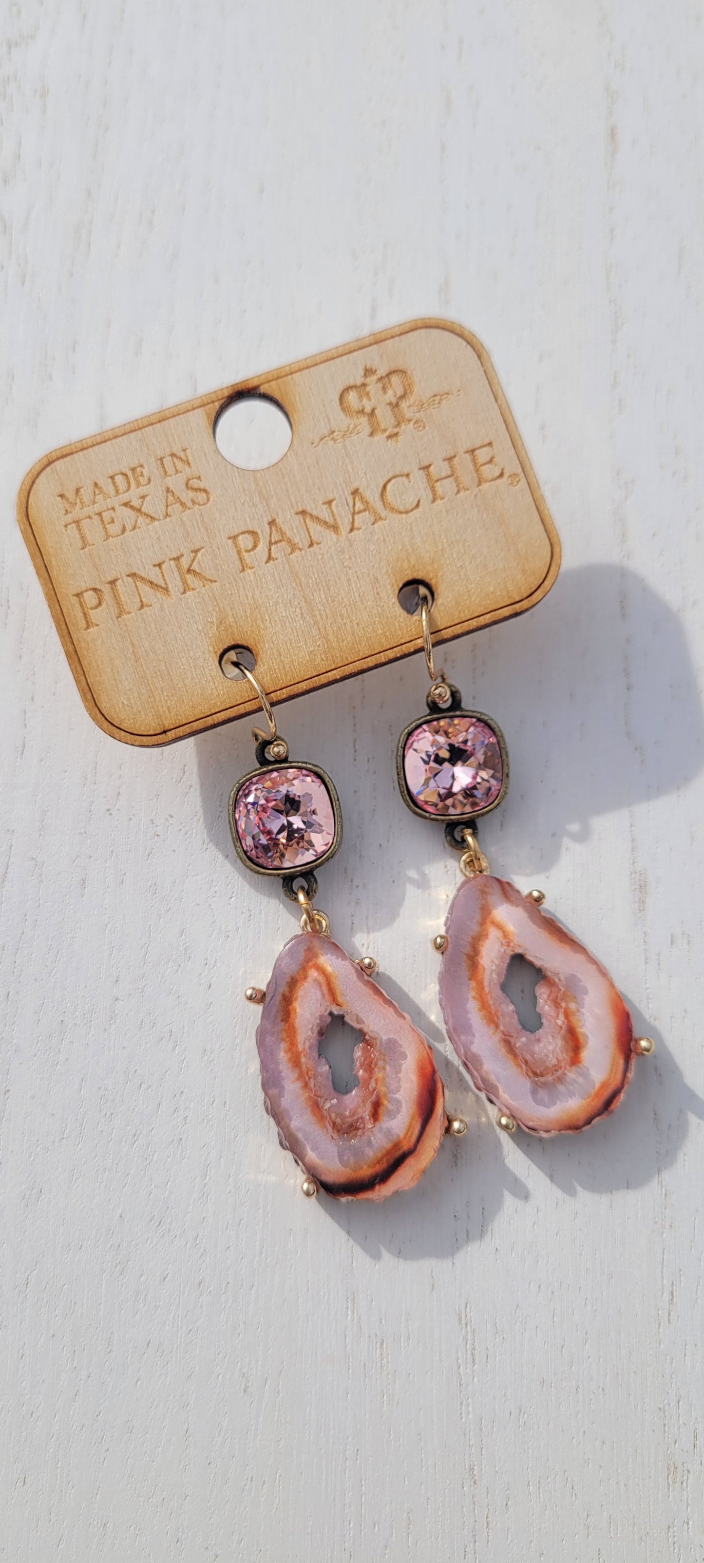 Pink Panache Earrings Color: 10mm bronze/light rose cushion cut connector with pink open druzy earring Limited supply!   