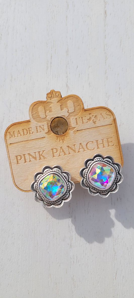Pink Panache earrings Color: 12mm silver/AB ruffle edge cushion cut stud earrings Limited supply!