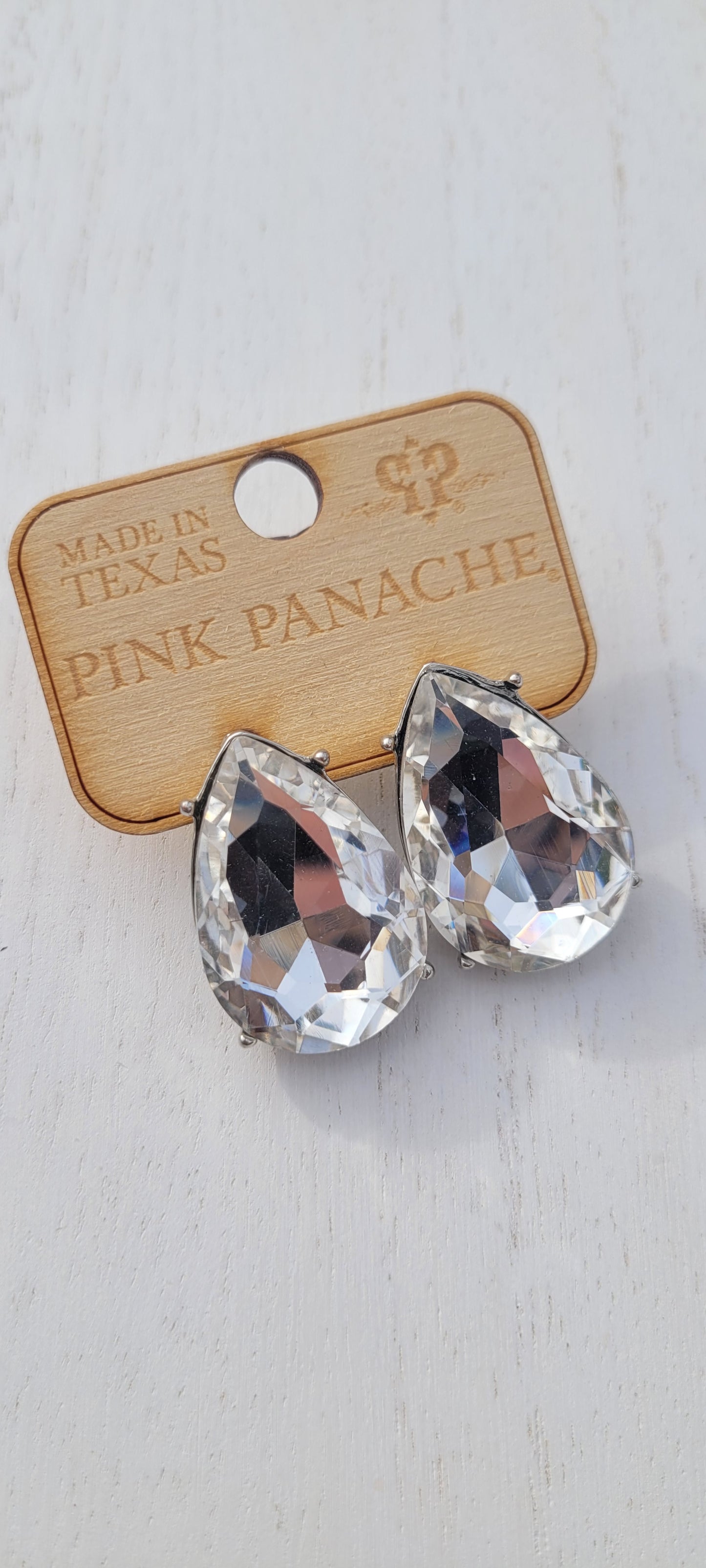 Pink Panache Earrings Color: Large clear pear shape post earring Limited supply!  