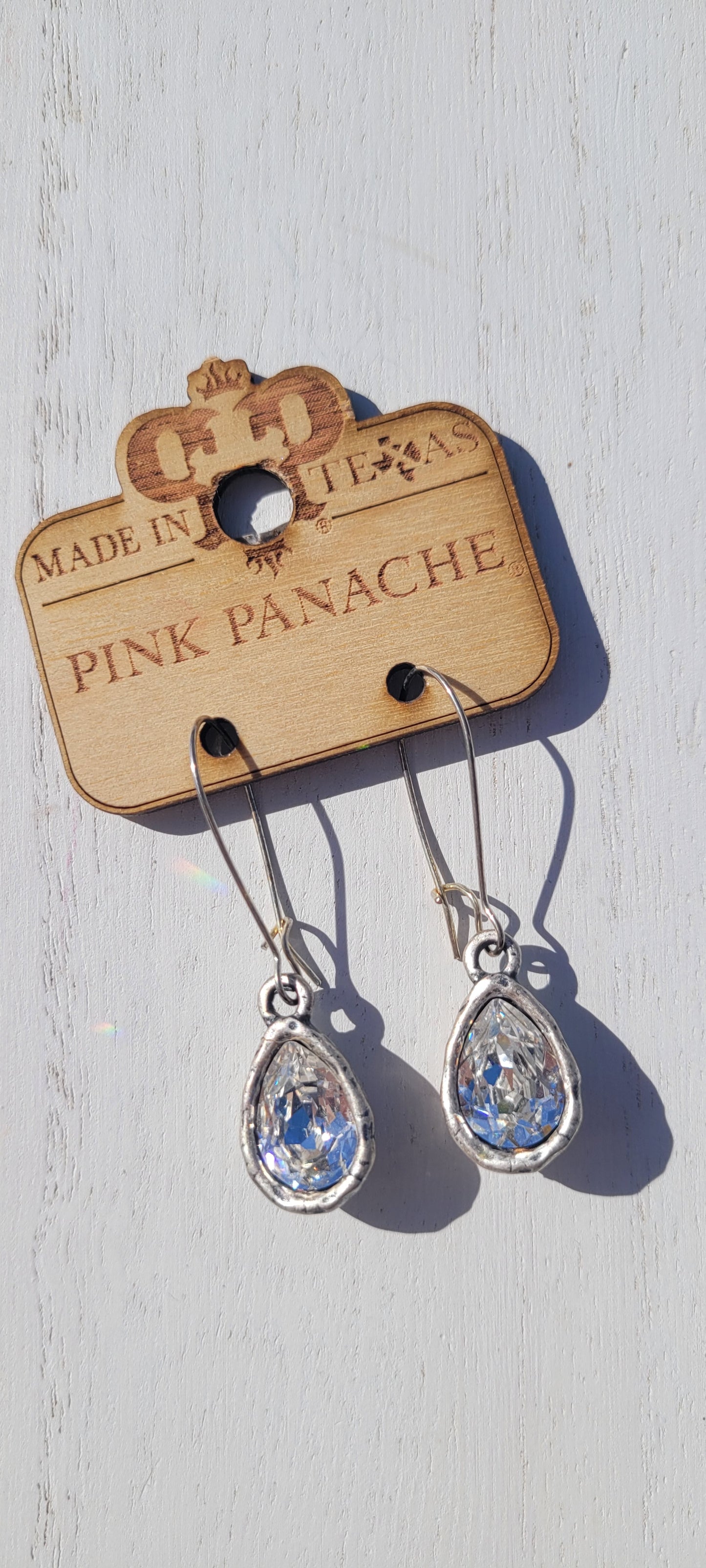 Pink Panache Earrings Color: Small pear/teardrop cushion cut clear crystal on silver kidney wire earring Limited supply!  