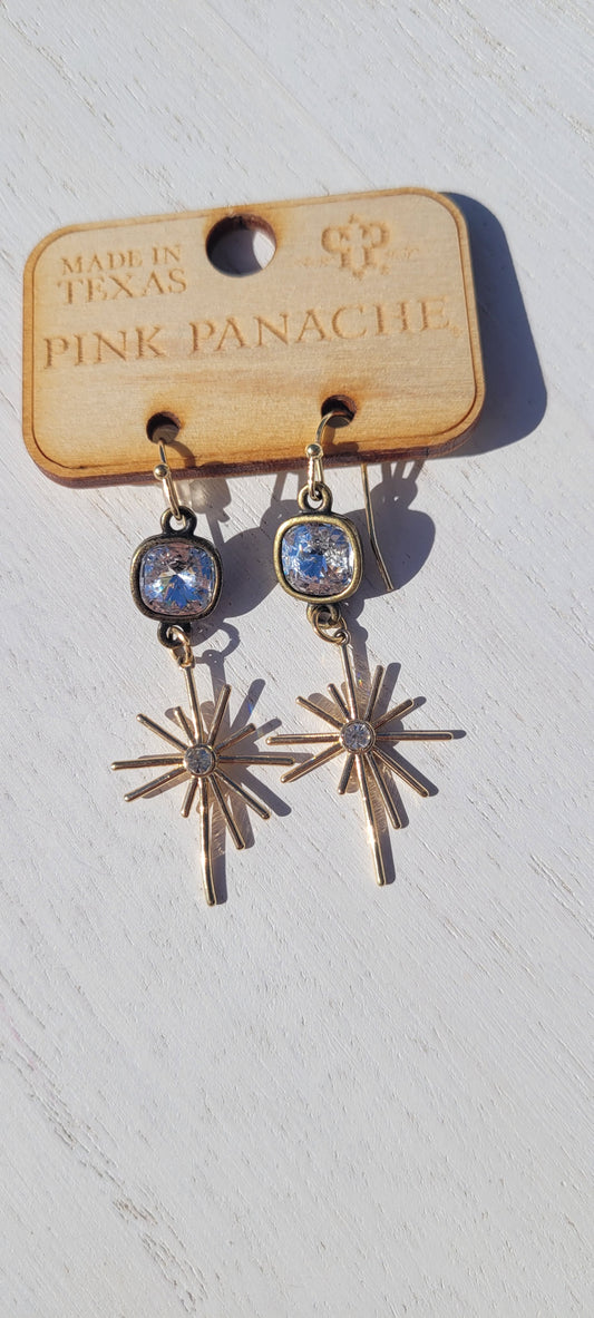 Pink Panache Earrings Color: 8mm bronze/clear cushion cut connector on gold sunburst earring Limited supply!   