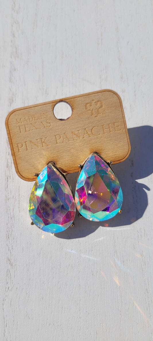 Pink Panache Earrings Color: Large gold/ Pink AB teardrop post earring Limited supply!  