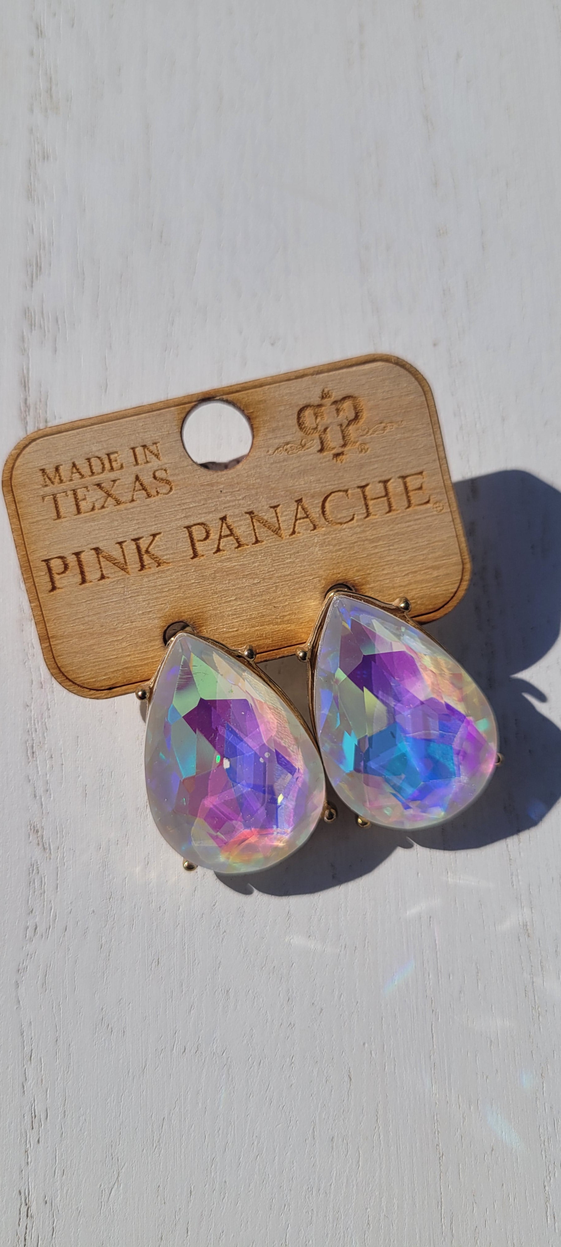 Pink Panache Earrings Color: Large gold/white opal teardrop post earring Limited supply! 