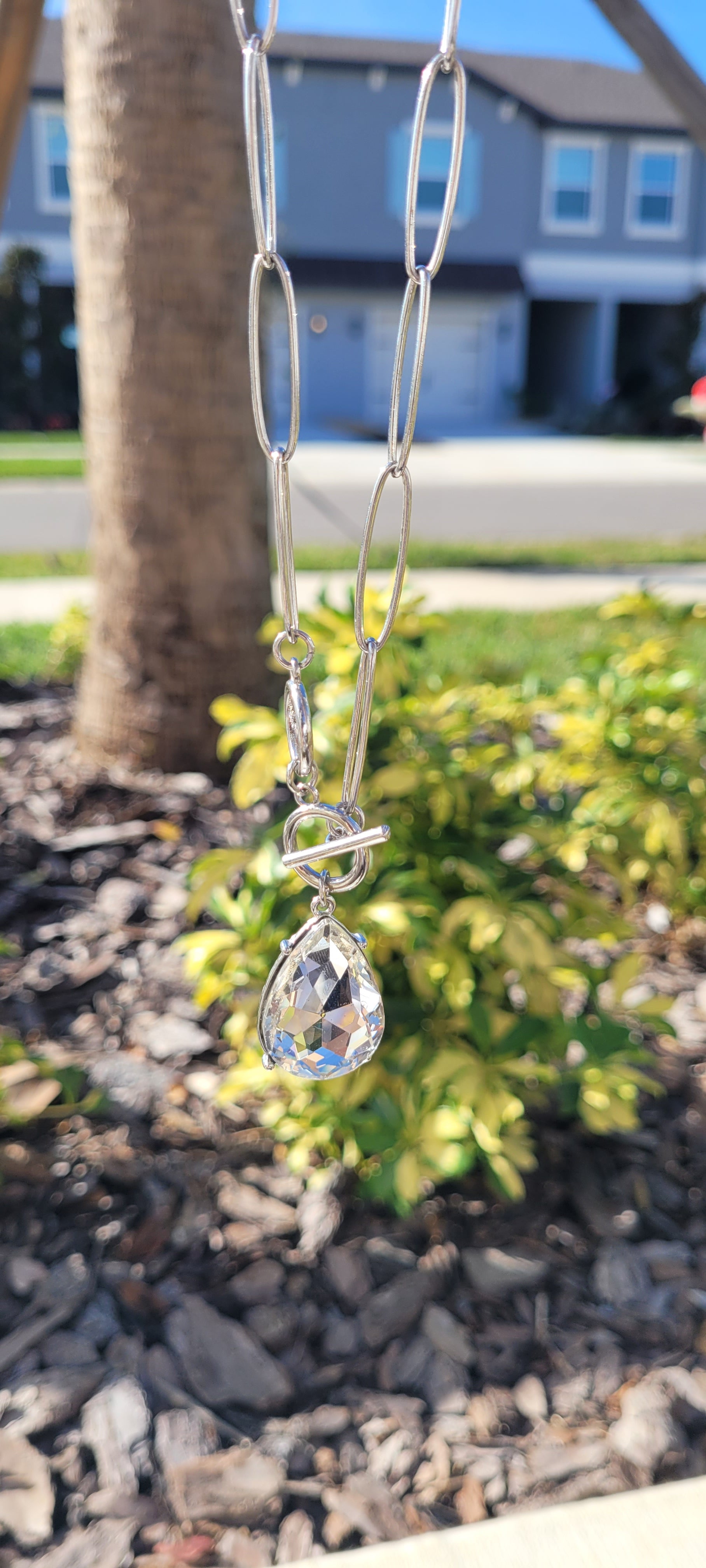 Pink Panache Necklace Color: Silver chain necklace with clear crystal teardrop shape pendant Limited supply!  