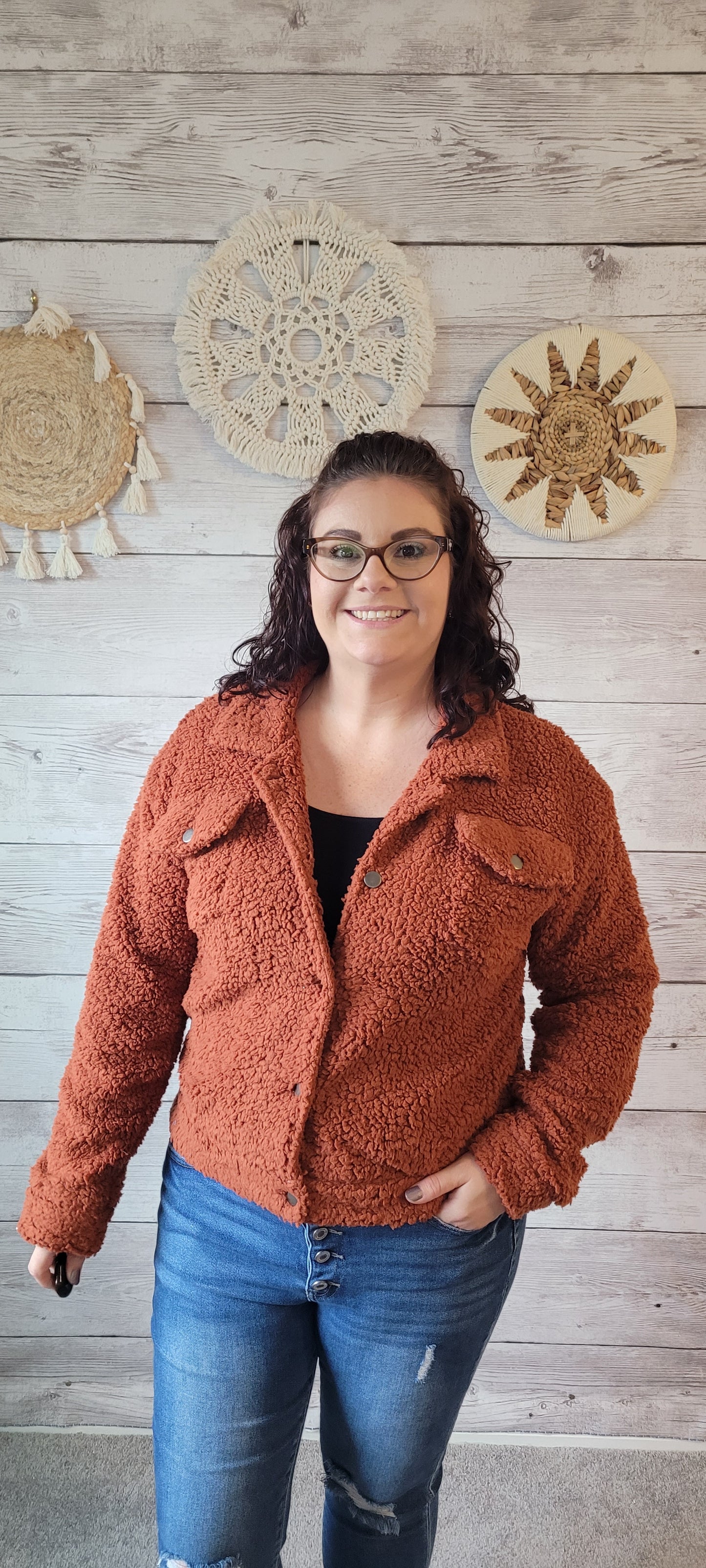 The perfect winter companion has arrived! Look no further than this "Marley Rust Fleece Jacket", featuring a button-down front closure and flap pockets to keep you cozy. Step out in style this season with a jacket that'll keep you looking fresh while beating the chill! Who could ask for more? Sizes small through large.