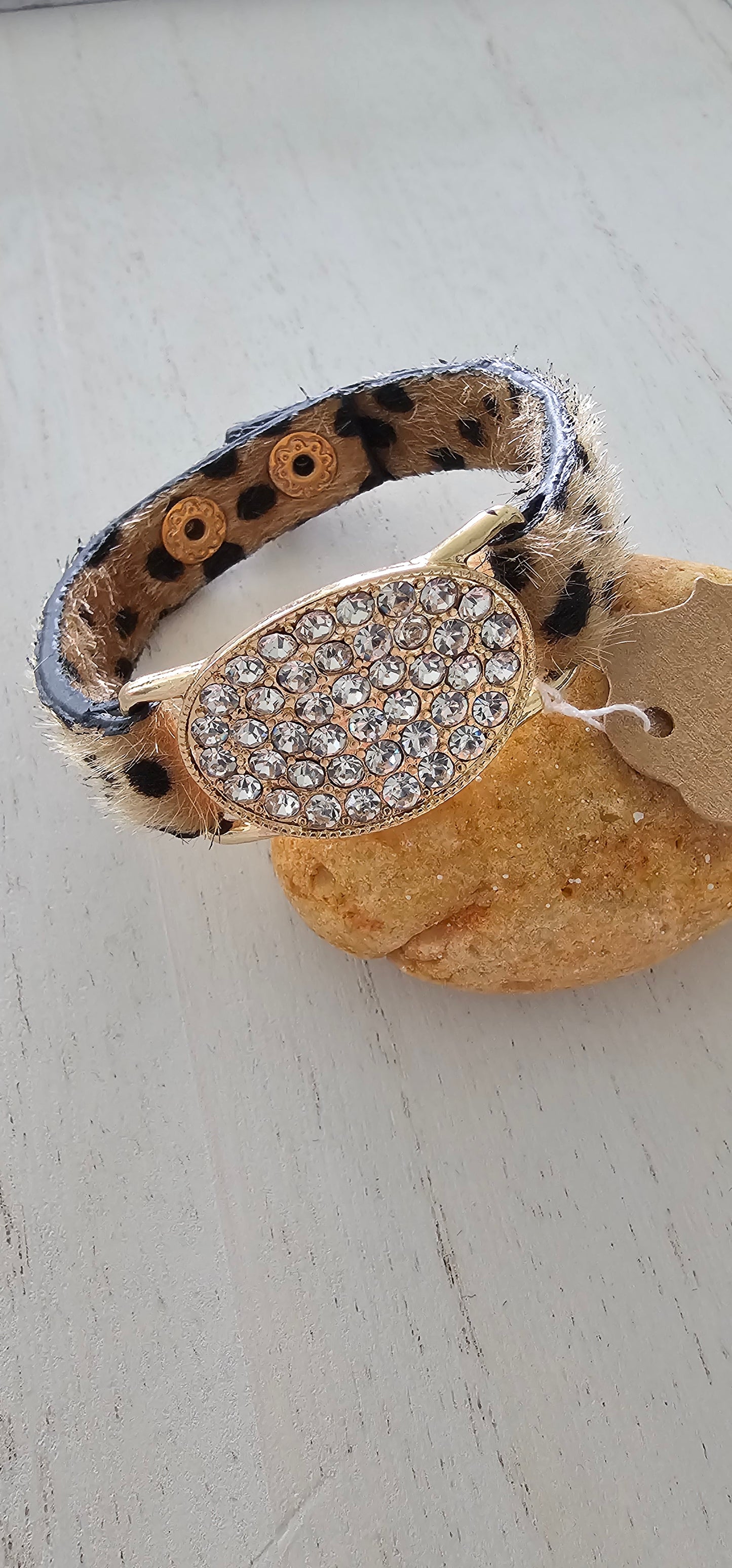 Leopard Faux Fur bracelet with adjustable snap closure