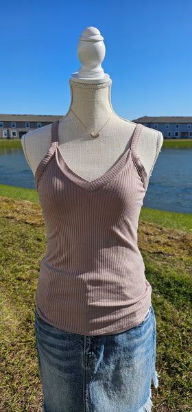 ★DNSR★ Basic Sleeveless Mocha Tank Top, Sleeveless, Form Fitting, Basic, Ribbed, Zenana