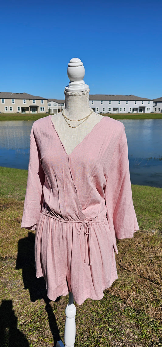 Dusty Roads 3/4 Sleeve Romper - Dusty Rose - LARGE - FINAL SALE