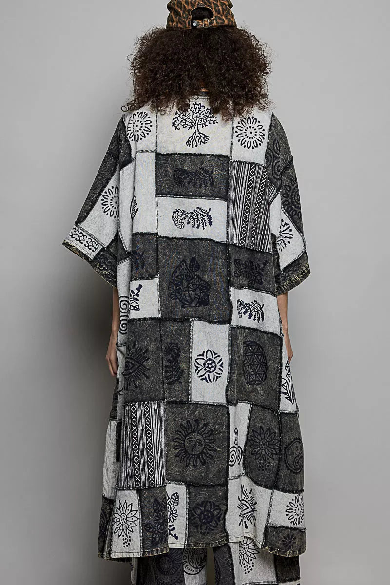 Open Front Printed Patchwork Longline Cardigan - Exclusively