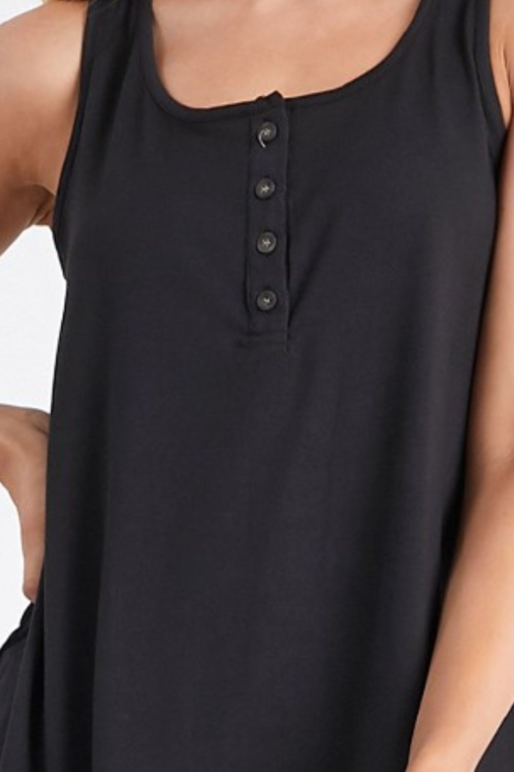 This Square Neck Half Button Tank is a versatile and stylish addition to your wardrobe. It features a square neckline and half button front for a chic and trendy look. Made from a comfortable and breathable fabric, it is perfect for both casual outings and dressier occasions. S  - XL