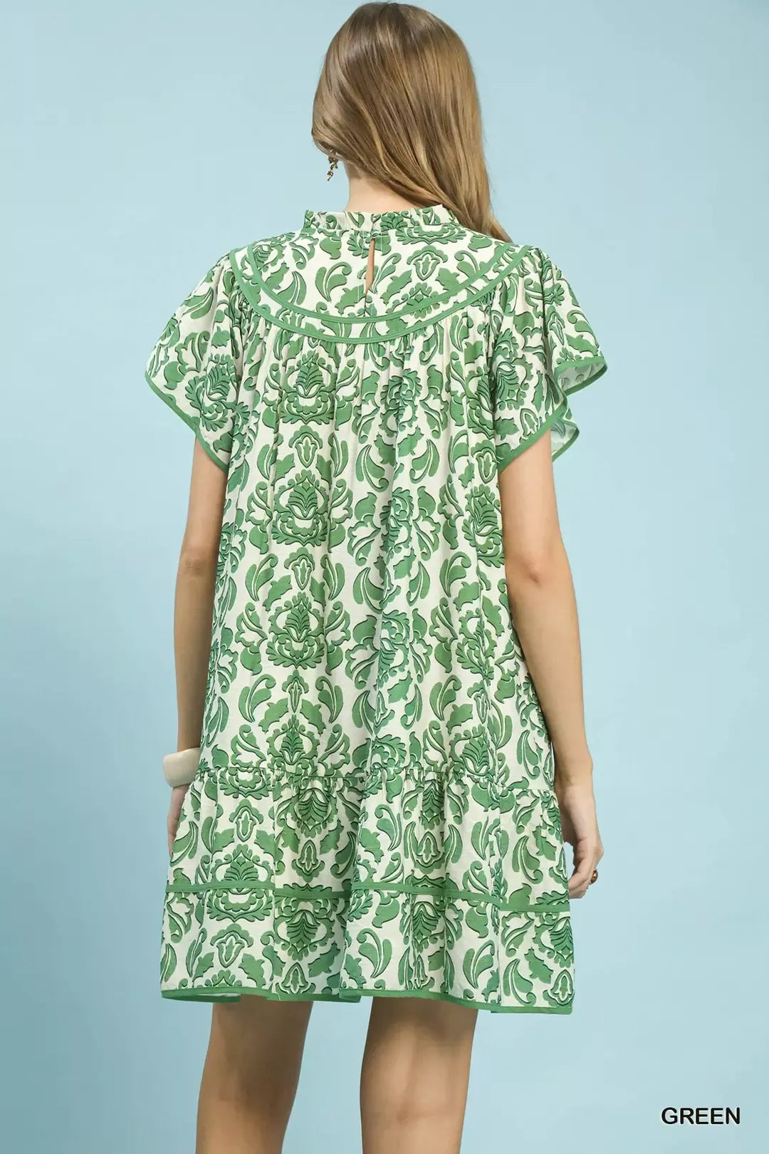 Umgee Bold in Green Abstract Print Babydoll Mini Dress M / Green Umgee Bold in Green Abstract Print Babydoll Mini Dress M / Green