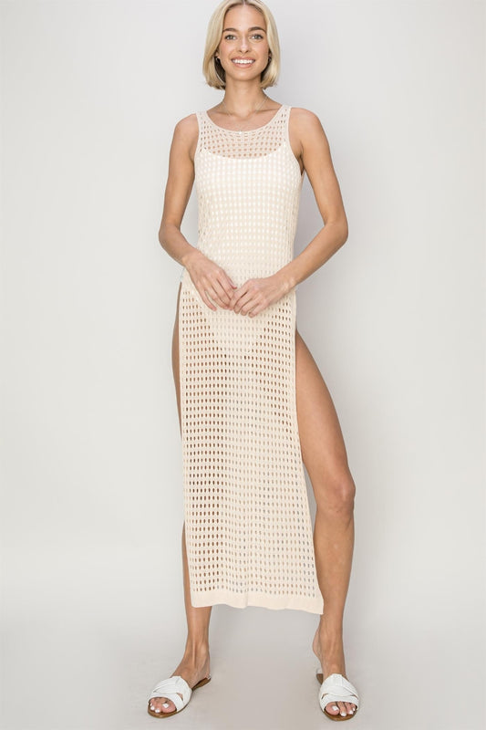 This crochet backless cover-up dress is a stunning and stylish addition to your summer wardrobe. The delicate crochet details add a feminine touch, while the backless design adds a touch of sensuality.  S - L