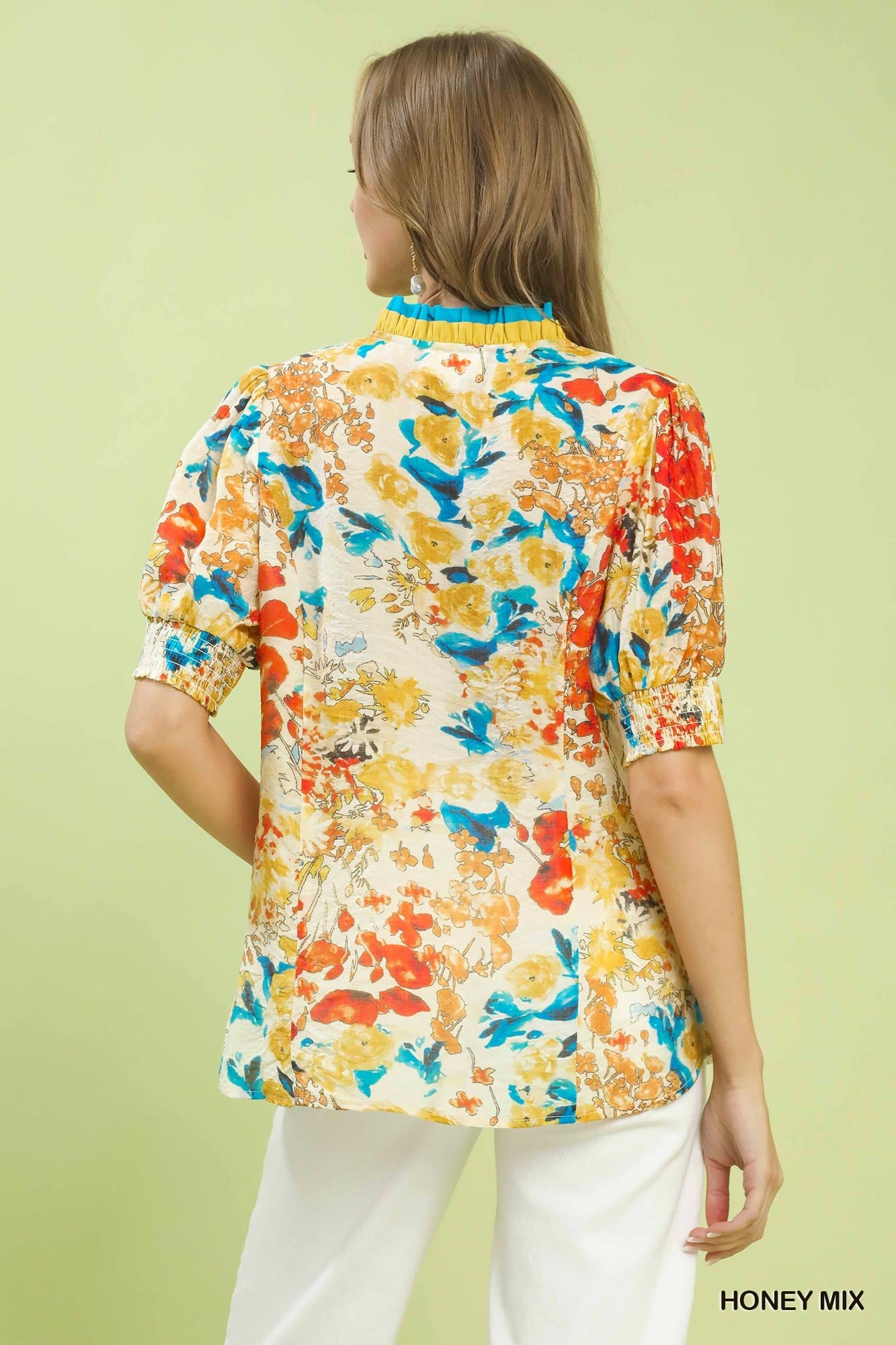 Floral Contrast Pleat Neck Top - Umgee - Exclusively Online Floral Contrast Pleat Neck Top - Umgee - Exclusively Online