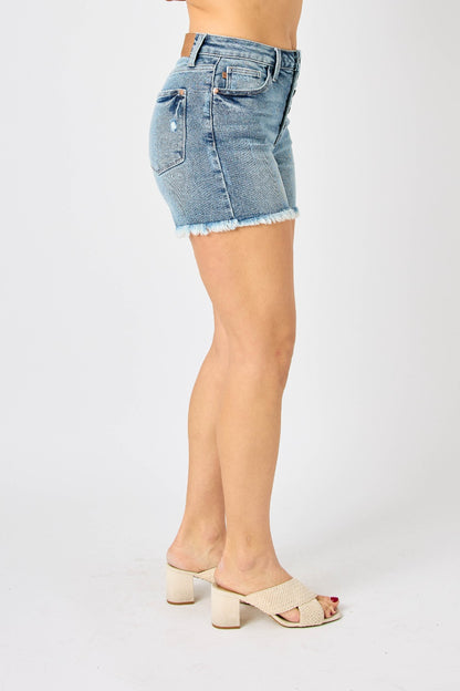 Button Fly Raw Hem Denim Shorts are a trendy and stylish choice for any casual outfit. With their button fly closure and raw hem detailing, these shorts offer a unique and edgy look. Made from high-quality denim, they are both durable and comfortable to wear.  S - 3X
