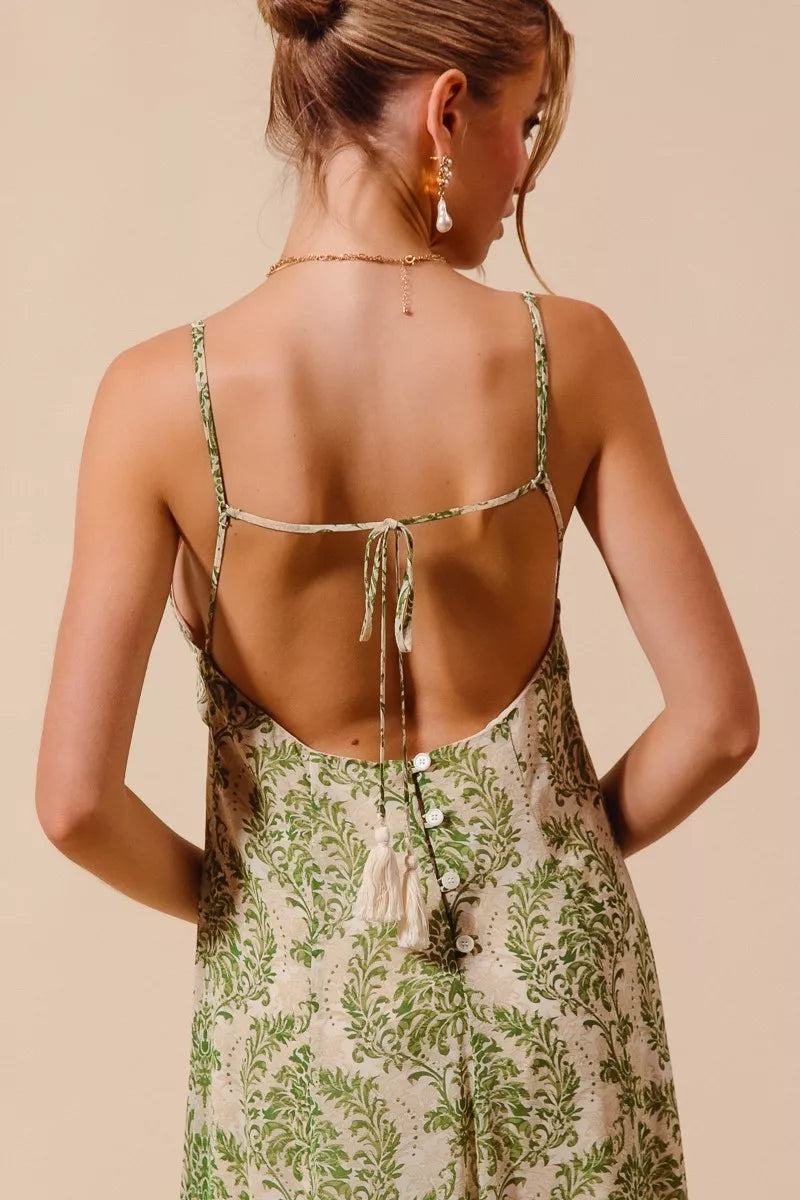 open back flowy dress Floral Summer Maxi Flowy Dress With Open Back - Sage