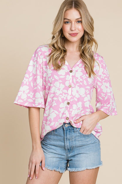 The Floral Decorative Button V-Neck Top is a charming and elegant piece that combines feminine florals with stylish details. Featuring decorative buttons and a flattering v-neckline, this top exudes a sophisticated and fashion-forward look. S-XL