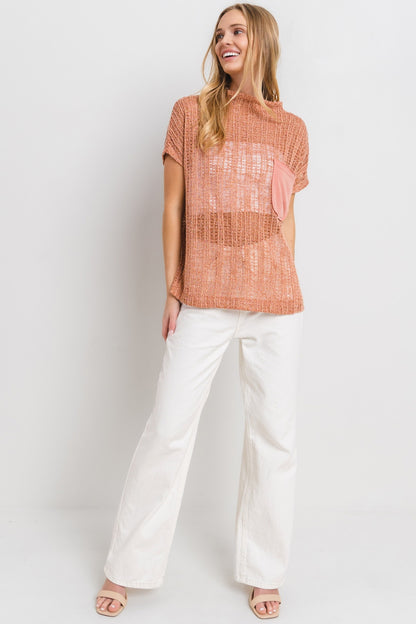 Jacinda - See Through Crochet Mock Neck Cover Up - Rust - Exclusively Online