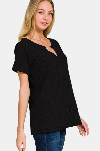 The notched short sleeve waffle T-shirt is a stylish and modern addition to your casual wardrobe. With its unique notched detail and waffle texture, this T-shirt offers a contemporary twist on a classic style. S-L