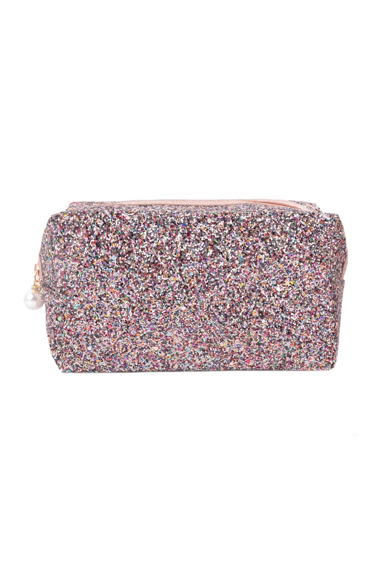 This is a glitter makeup bag with pearl zipper Zipper top These cute make-up bags will not last long!