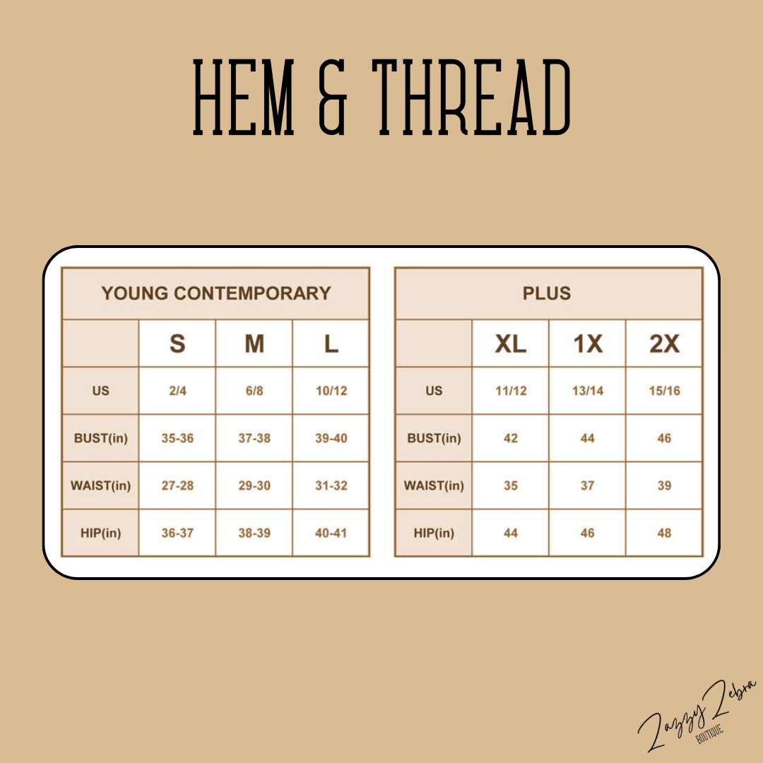 Hem & Thread Size Chart