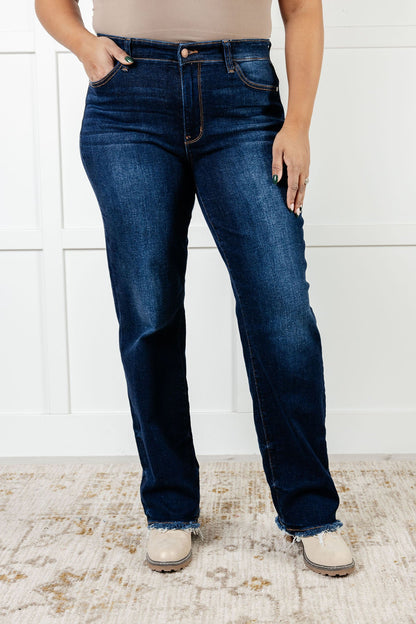 The Jacqueline Mid Rise Jean will elevate your casual look with its dark wash and non-distressed design. The straight leg silhouette flatters any figure, while the frayed hem adds a touch of playful flair. Perfect for any occasion, this jean is a must-have for your wardrobe.

Judy Blue
Mid Rise
Zip Fly
Dark Wash
Straight Leg Silhouette
Raw Hem
93% Cotton, 6% Polyester, 1% Spandex
True to Judy Blue Sizing