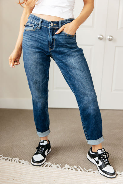 London Midrise Cuffed Boyfriend Jeans - Judy Blue - Denim