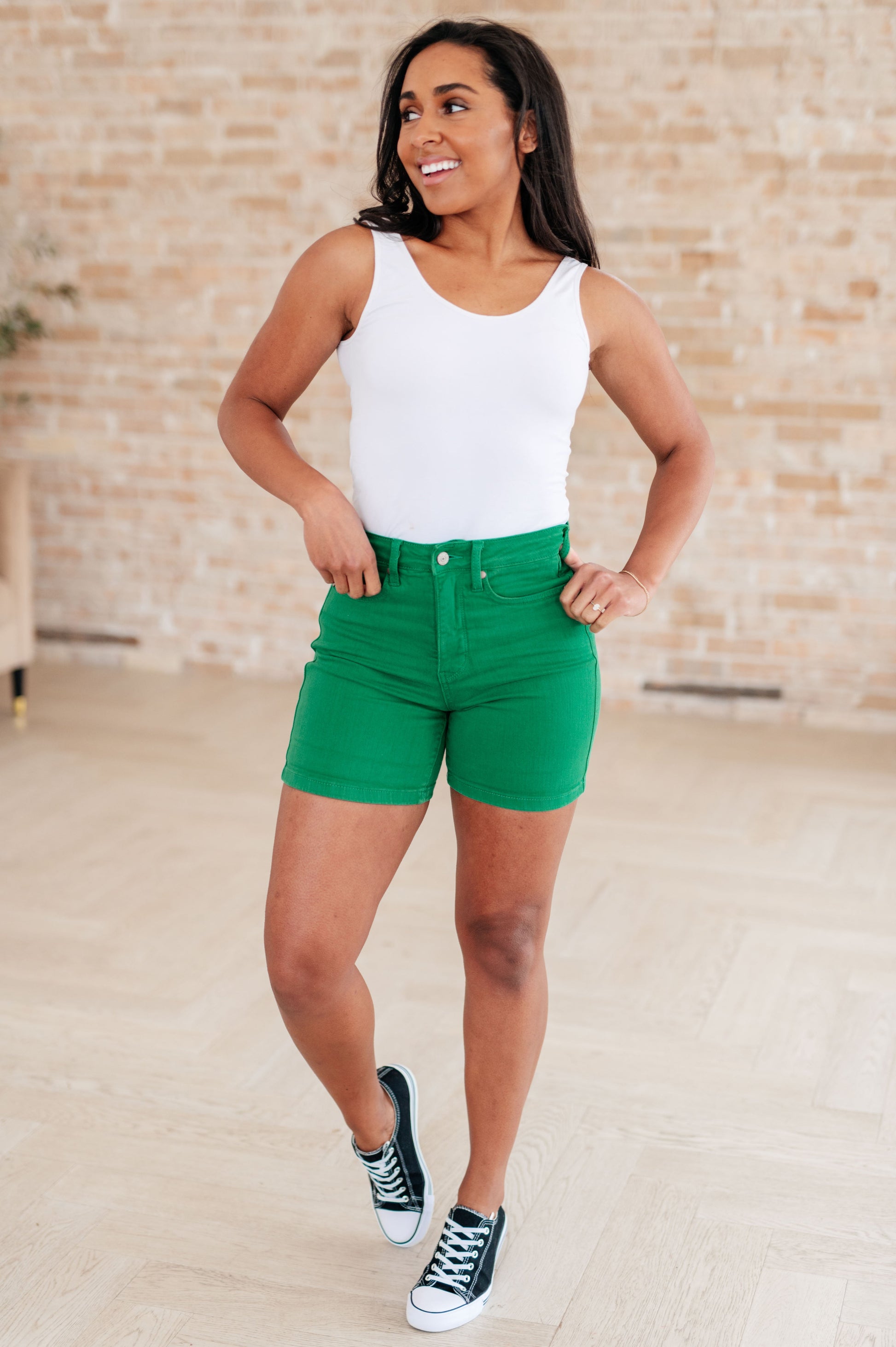 Get ready to rock these Jenna High Rise Control Top Cuffed Shorts from Judy Blue! Elevate your style with the high rise cut and pop of color from this rich garment dye. Keep it casual or cuff the hem for a stylish twist. Plus, the non-distressed fabric and tummy control technology will have you feeling confident all day long.  S - 3X