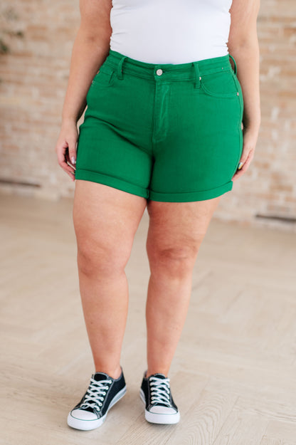 Get ready to rock these Jenna High Rise Control Top Cuffed Shorts from Judy Blue! Elevate your style with the high rise cut and pop of color from this rich garment dye. Keep it casual or cuff the hem for a stylish twist. Plus, the non-distressed fabric and tummy control technology will have you feeling confident all day long. S - 3X