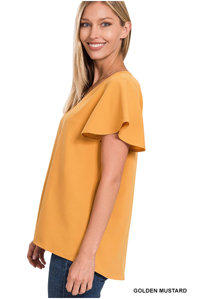 Harvest some style in this Dandelion Fields Golden Mustard Top! Featuring a woven flutter sleeve v-neck - it's the perfect outfit choice to spice up any look! Guaranteed to make you stand out like a ray of sunshine. Sizes small through x-large.