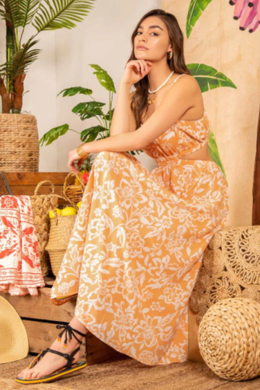 Out For Lunch Apricot Orange Maxi Dress