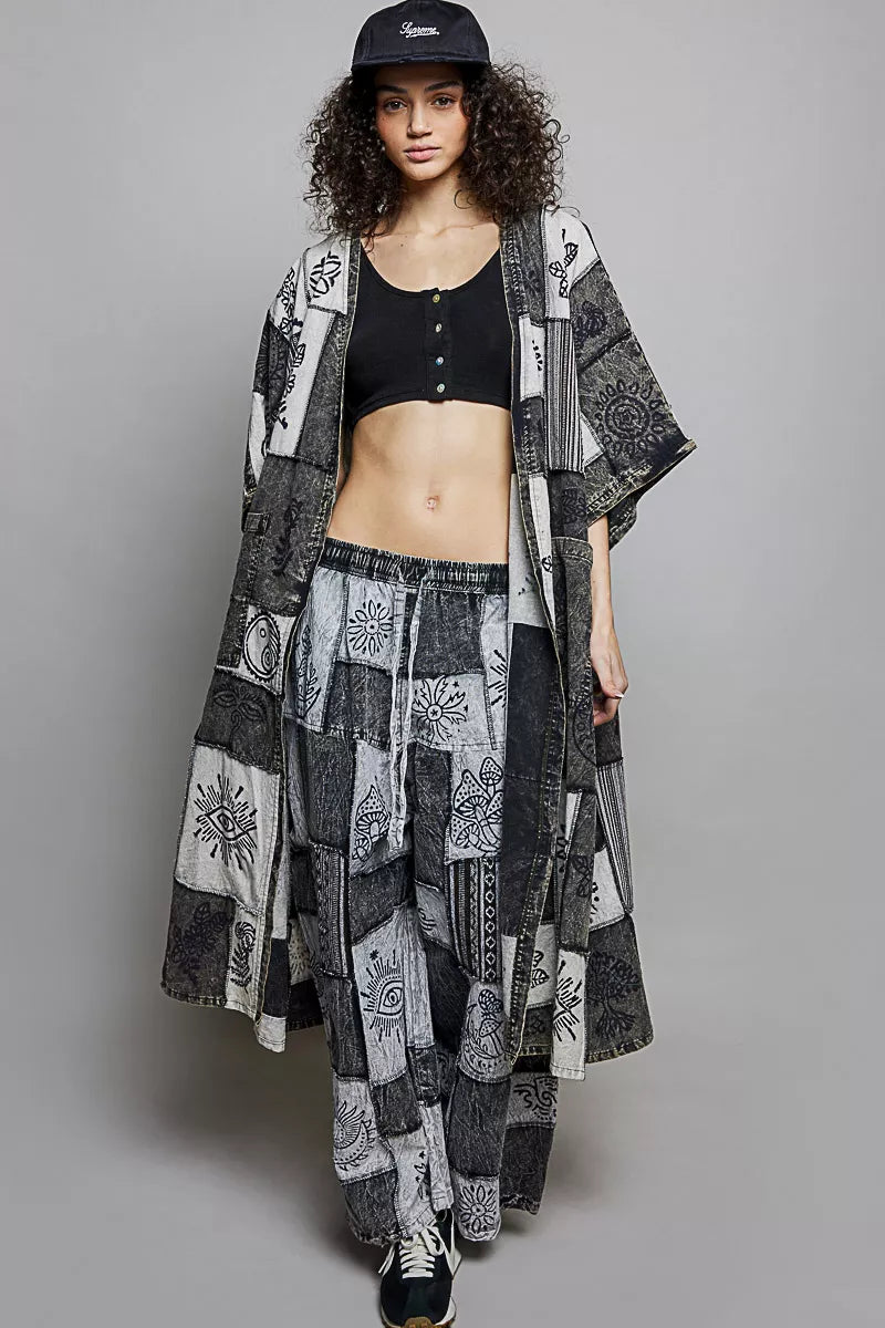 Open Front Printed Patchwork Longline Cardigan - Exclusively