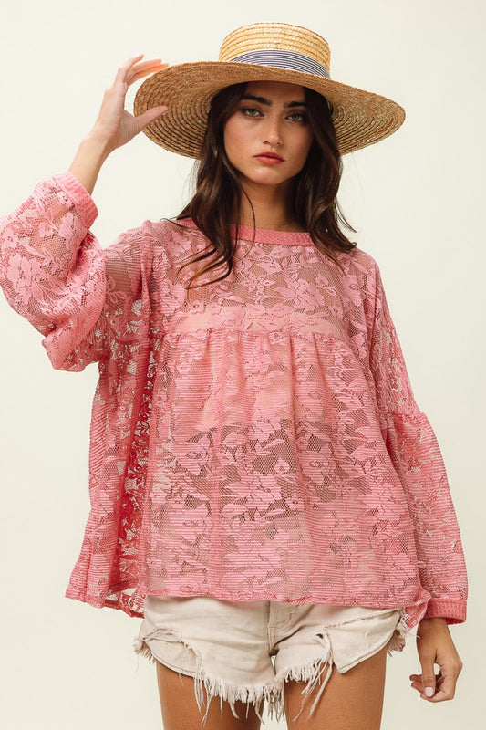 The Floral Lace Long Sleeve Top is a romantic and elegant piece that adds a touch of femininity to your wardrobe. Featuring delicate floral lace detailing, this top exudes a sophisticated and timeless charm. With long sleeves, it is perfect for transitioning between seasons with style.  S - XL