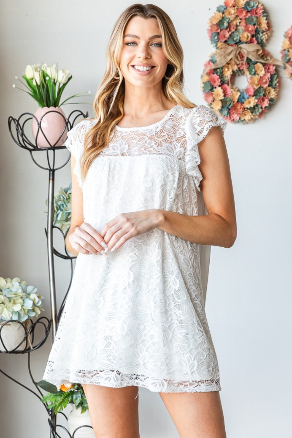 This round neck cap sleeve lace top is elegant and feminine, perfect for any occasion. The delicate lace detailing adds a touch of sophistication, while the cap sleeves provide a flattering and comfortable fit.  S - 3X