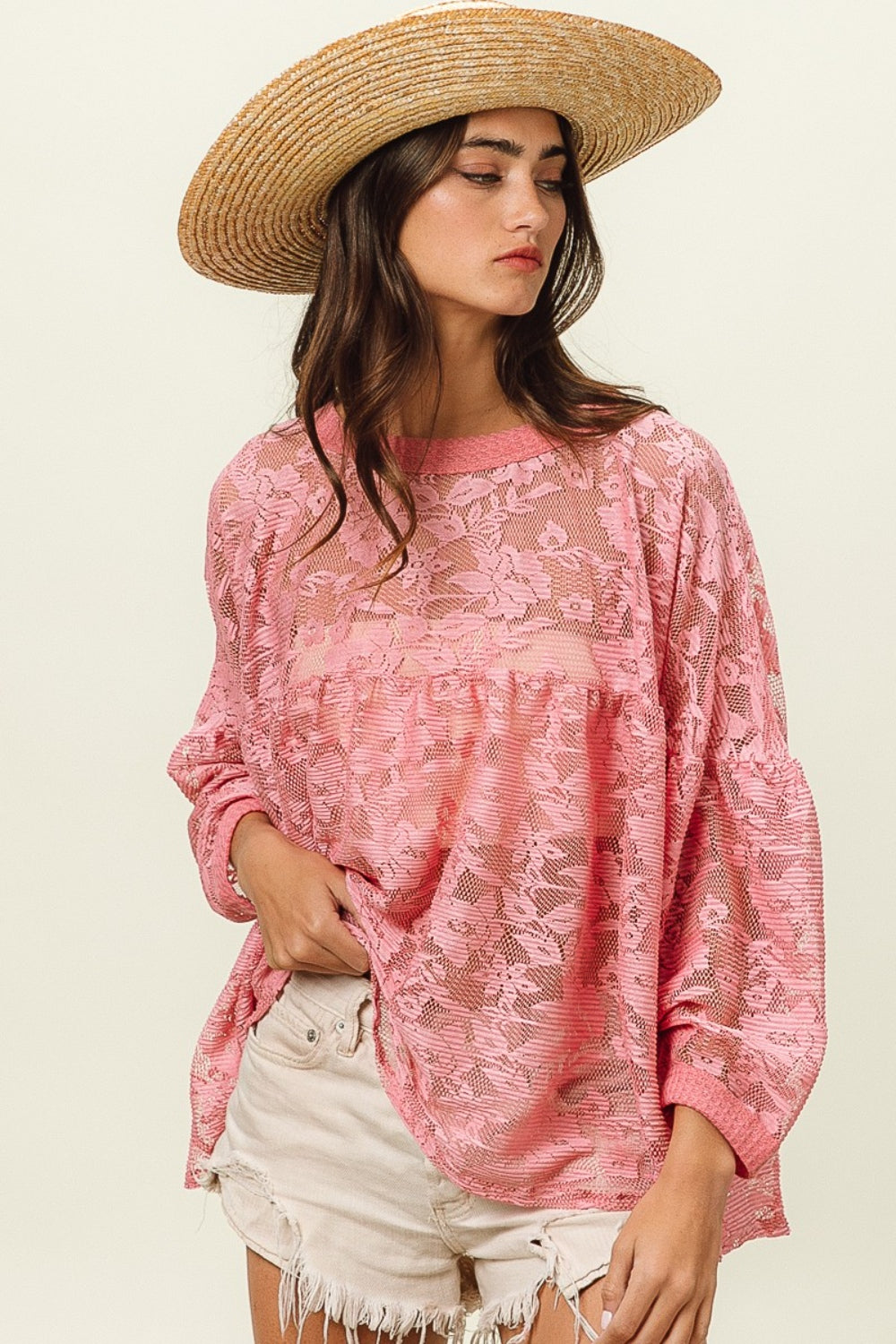 The Floral Lace Long Sleeve Top is a romantic and elegant piece that adds a touch of femininity to your wardrobe. Featuring delicate floral lace detailing, this top exudes a sophisticated and timeless charm. With long sleeves, it is perfect for transitioning between seasons with style.  S - XL