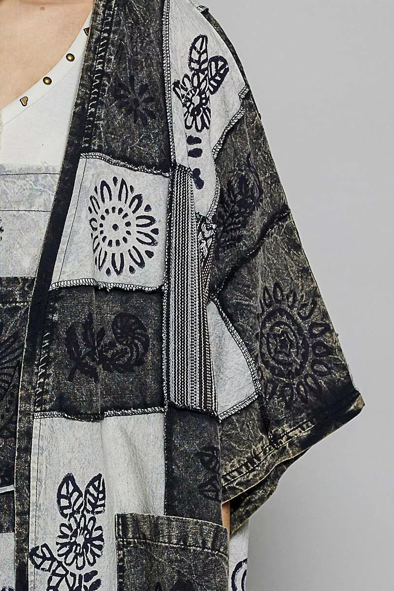 Open Front Printed Patchwork Longline Cardigan - Exclusively
