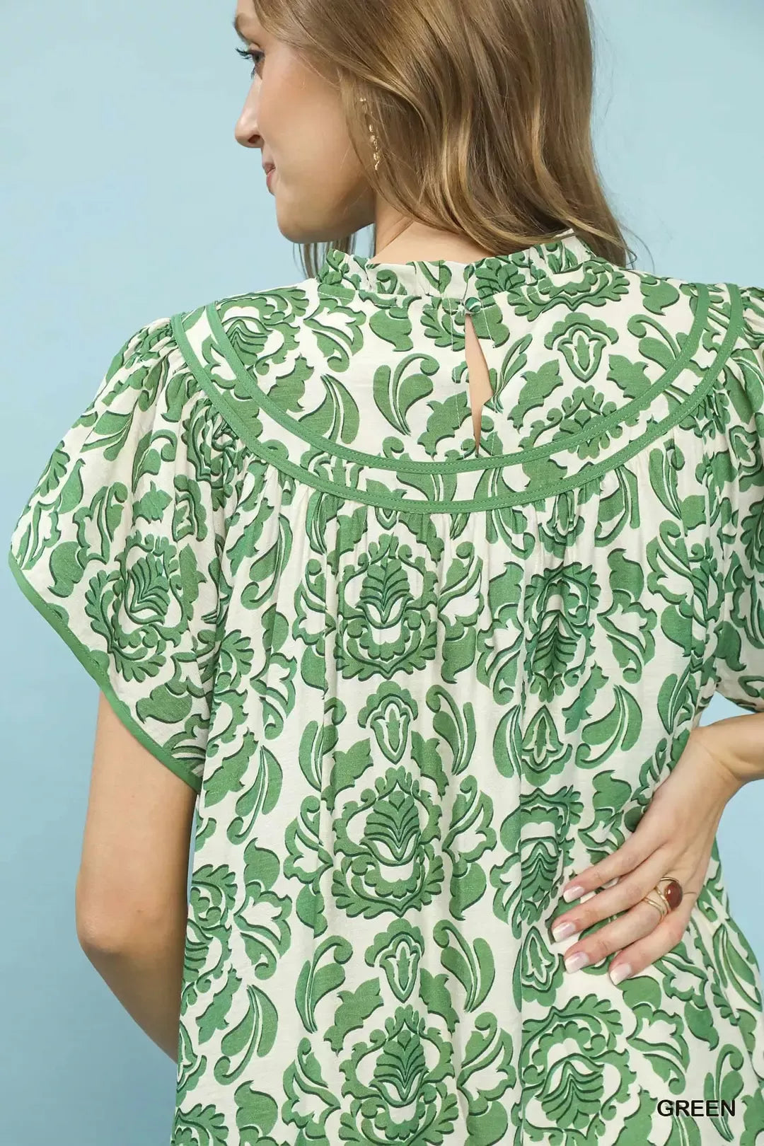 Umgee Bold in Green Abstract Print Babydoll Mini Dress M / Green Umgee Bold in Green Abstract Print Babydoll Mini Dress M / Green