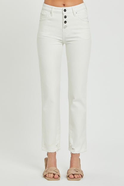 Mid-Rise Tummy Control Straight Jeans are a wardrobe essential for any fashion-savvy individual. With a mid-rise waist and tummy control feature, these jeans provide a flattering and comfortable fit. The straight leg silhouette offers a timeless look that can be dressed up or down for any occasion.  0-3X
