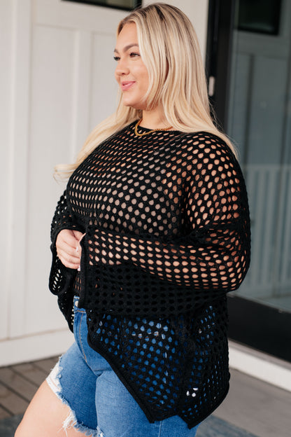 Ask Anyway Fishnet Sweater - Black - Exclusively Online