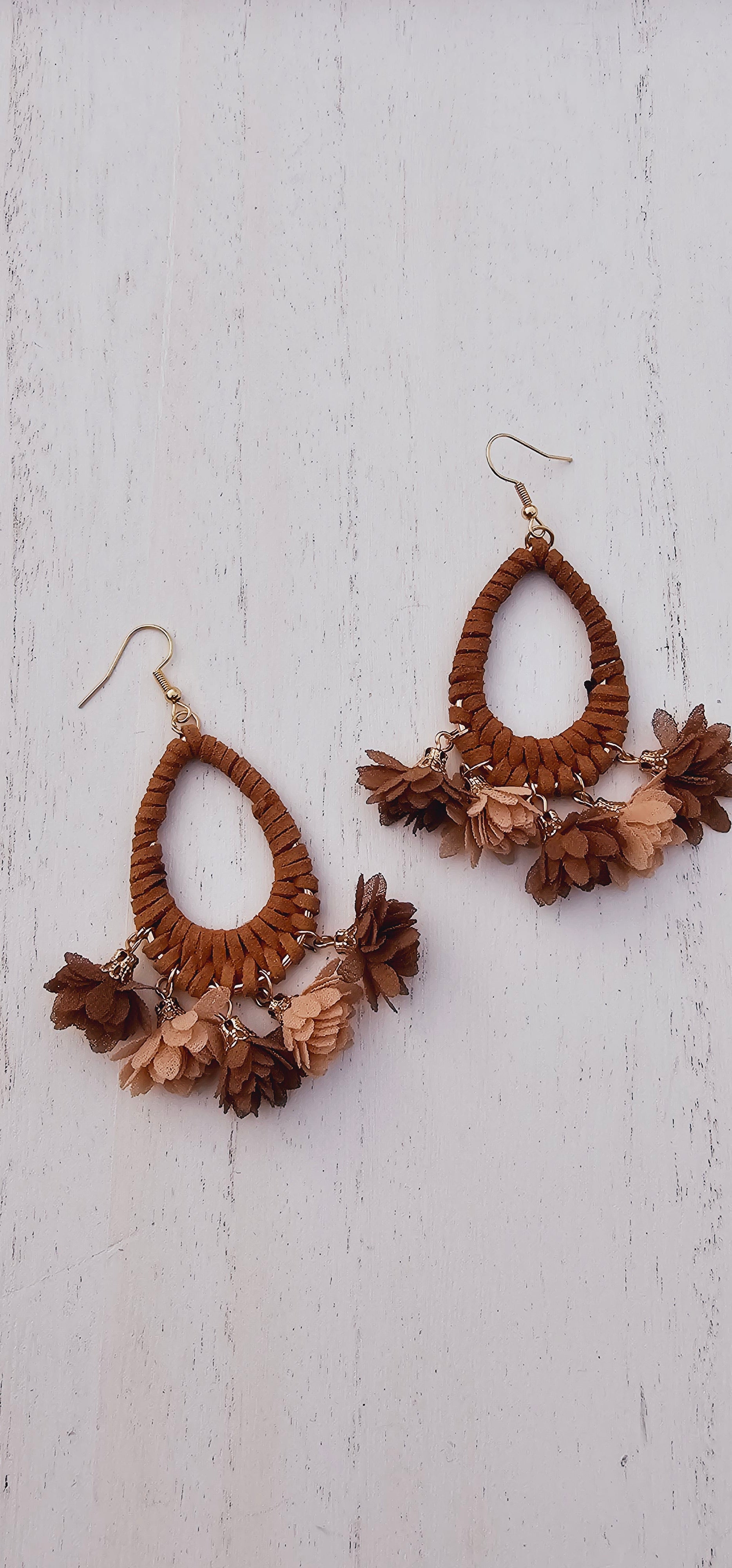 Brown suede floral fish hook earrings Limited supply!  